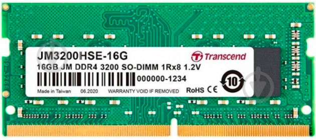 Оперативна пам'ять Transcend SODIMM DDR4 16 GB (1x16GB) 3200 MHz (JM3200HSE-16G) - фото 1