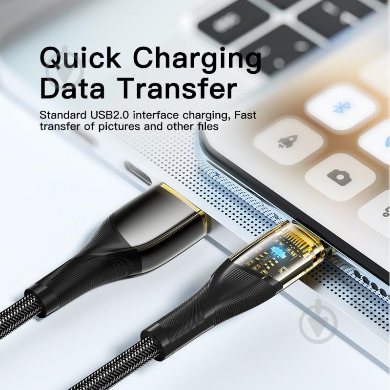 Кабель Essager Interstellar Transparent Design USB Charging Cable USB A to Type C 7A 1 м чорний (EXCT-XJ01-P) - фото 4