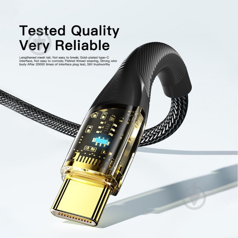 Кабель Essager Interstellar Transparent Design USB Charging Cable USB A to Type C 7A 1 м чорний (EXCT-XJ01-P) - фото 9