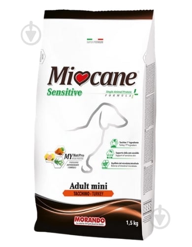 Корм сухий для собак для малих порід Morando Miocane Mini Sensitive Monoprotein індичка 1,5 кг - фото 1