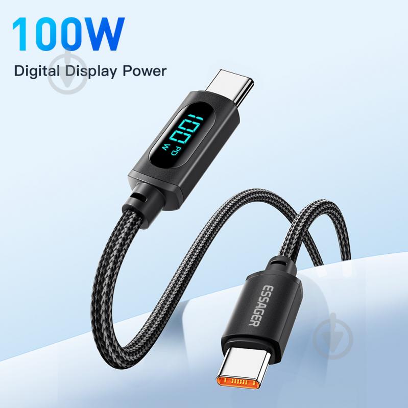 Кабель Essager Enjoy LED Digital Display USB Type-C to USB Type-C 100W 1 м черный (EXCTT1-XY01-P) - фото 2