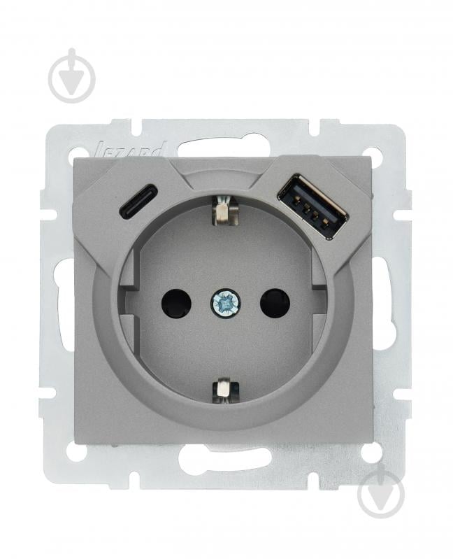 Розетка побутова + USB с заземлением Lezard Vesna серый 742-3588-181TC - фото 3