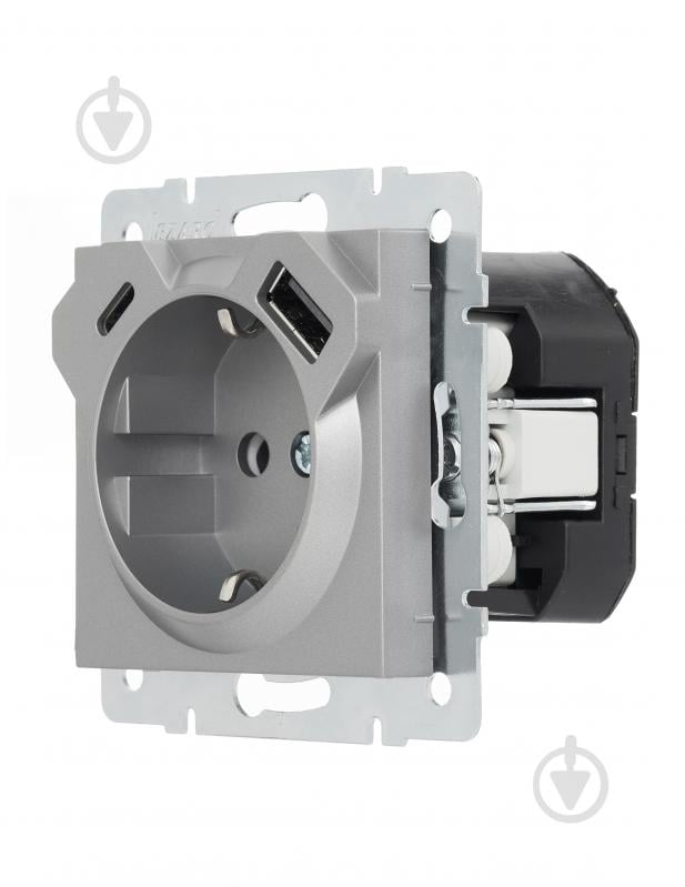 Розетка побутова + USB с заземлением Lezard Vesna серый 742-3588-181TC - фото 2