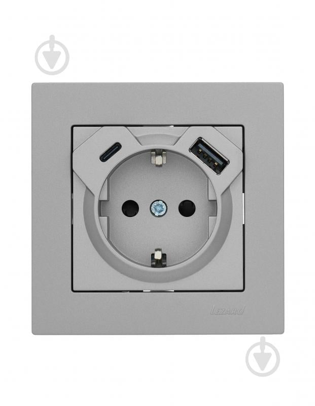 Розетка побутова + USB с заземлением Lezard Vesna серый 742-3588-181TC - фото 1