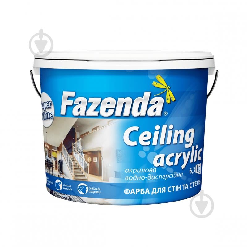 Краска акриловая Fazenda Ceiling мат белый 6,3 кг - фото 1