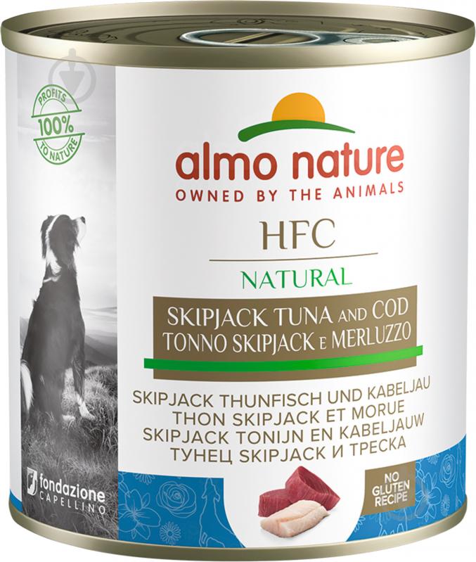 Консерва для собак для всех пород Almo Nature HFC Dog Natural полосатый тунец и треска 290 г - фото 1