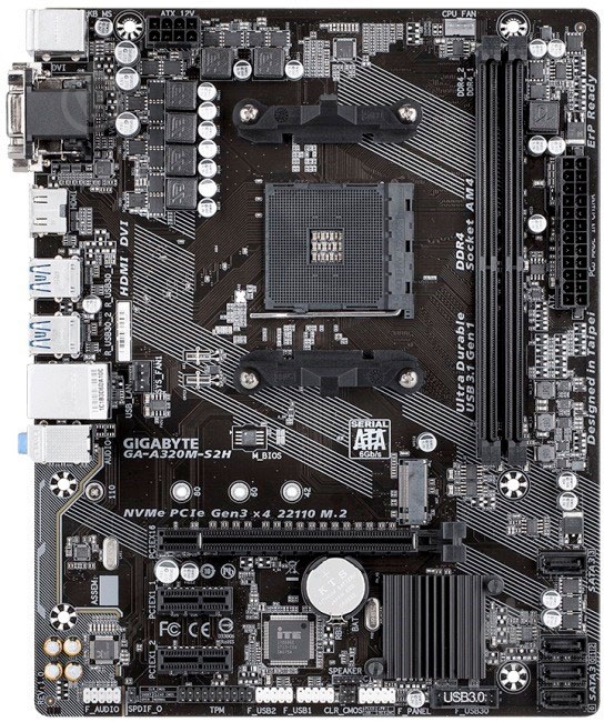 Материнская плата Gigabyte GA-A320M-S2H (Socket AM4, AMD A320, mirco ATX) - фото 3 Материнская плата Gigabyte GA-A320M-S2H (Socket AM4, AMD A320, mirco ATX) - фото 3