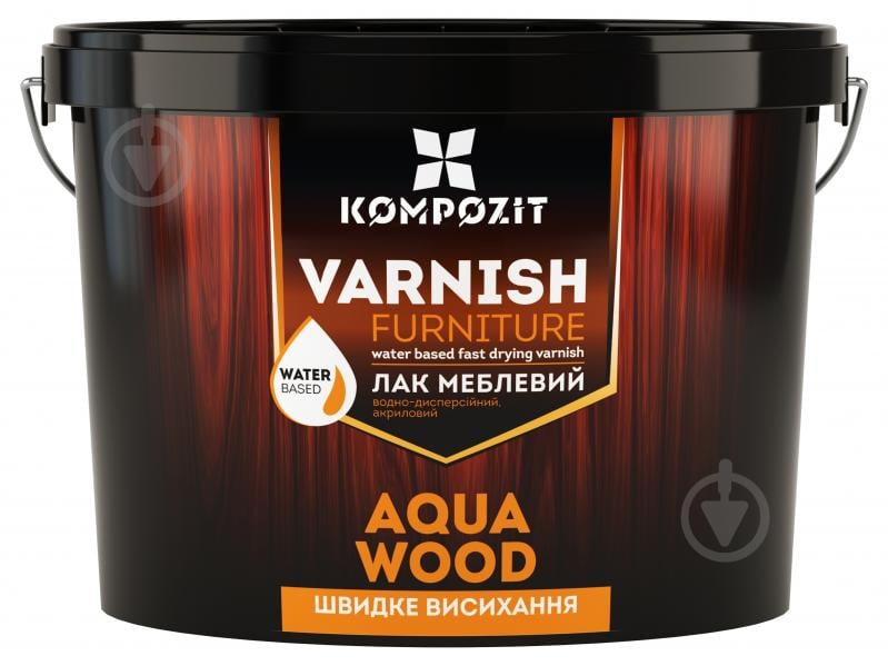 Лак мебельный AQUA WOOD Kompozit шелковистый мат 2,5 л бесцветный - фото 1 Лак мебельный AQUA WOOD Kompozit шелковистый мат 2,5 л бесцветный - фото 1