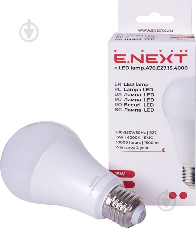 Лампа світлодіодна E.NEXT 15 Вт A70 E27 220 В 4000 К l0650602 - фото 2 Лампа світлодіодна E.NEXT 15 Вт A70 E27 220 В 4000 К l0650602 - фото 2