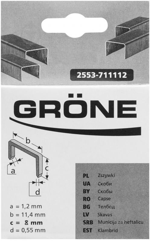 Скобы для электростеплера Grone 8 x 11,4 x 1,2 мм тип 56 (А) 500 шт. 2553-711108 - фото 1