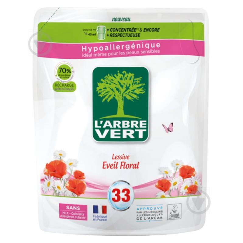 Гель для машинного та ручного прання L'Arbre Vert Аромат квітів (змінний блок) 1,5 л - фото 1