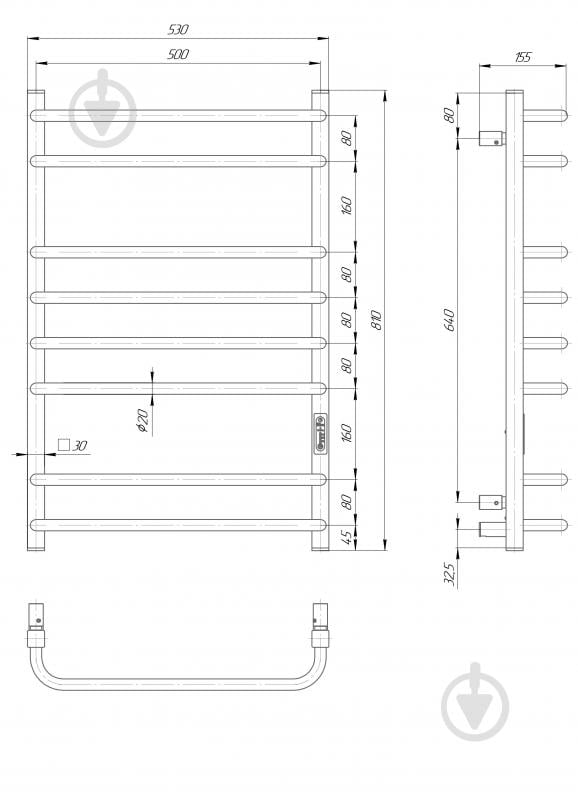 Полотенцесушитель электрический Elna Стандарт Люкс 8 (810х530х155) нержавейка с диммером t - фото 2