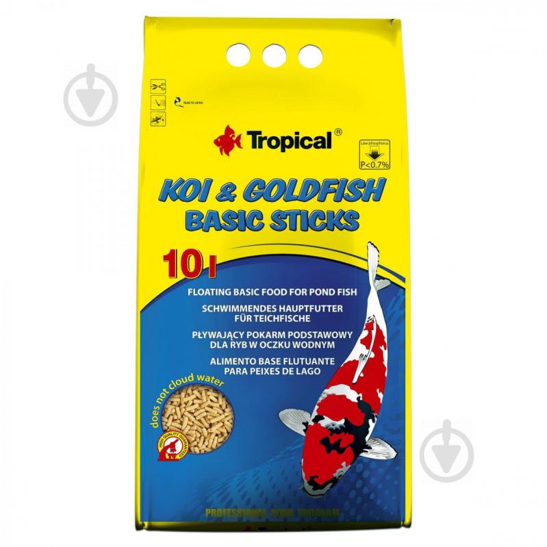 Корм Tropical для ставкових риб в паличках Koi & Goldfish Basic Sticks 10 л (для всіх ставкових риб) - фото 1