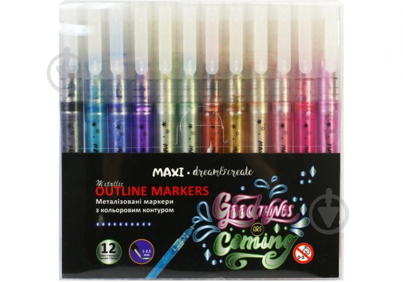 Набор маркеров металлизированных Maxi с цветным контуром 12 цветов MX15247 - фото 1