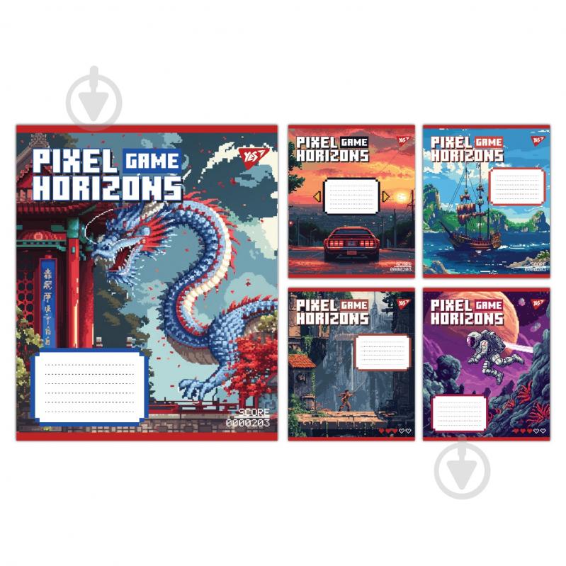 Набір шкільних зошитів Pixel game 12 аркушів клітинка 5 шт. YES - фото 1