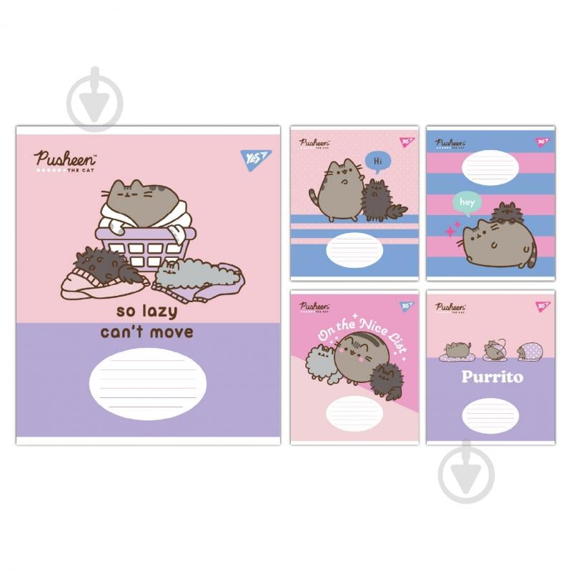 Набір шкільних зошитів Pusheen The Cat 12 аркушів клітинка 5 шт. YES - фото 1