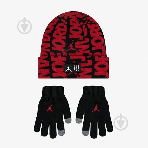 Комплект шапка+рукавички Nike JAN AJ AOP BEANIE SET 9A0792-KR5 р.one size червоний - фото 1