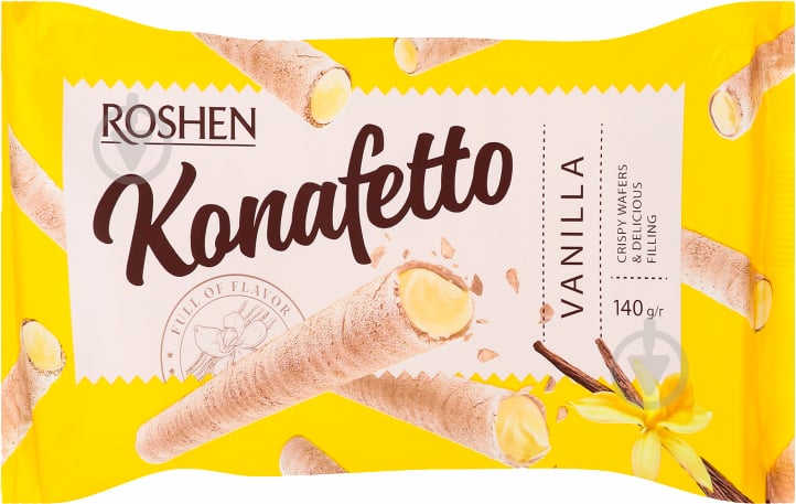 Трубочки вафельні Roshen Konafetto з ванільною начинкою ВКФ 140 г - фото 1