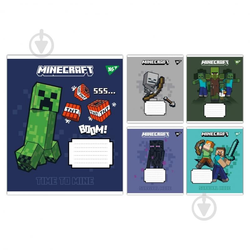 Набір шкільних зошитів Minecraft Signs 18 аркушів клітинка 5 шт. YES - фото 1
