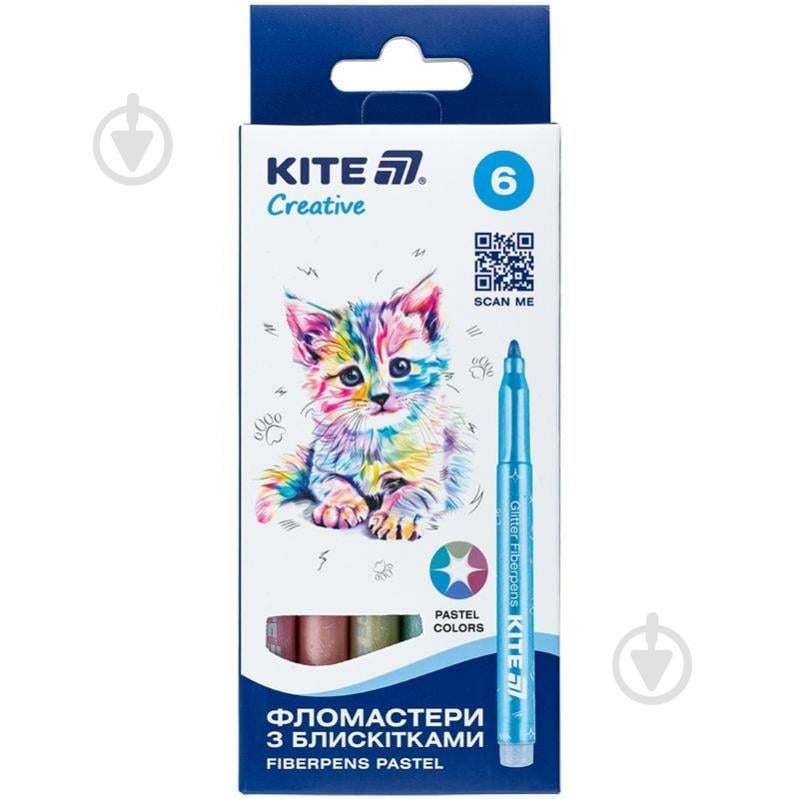 Набір фломастерів з блискітками пастель Creative 6 шт. K-1148 KITE - фото 1