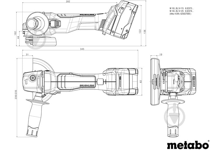 Болгарка (кутова шліфмашина) Metabo W 18 L BL 9-125 (body in metaBOX 165 L) 602374840 - фото 5