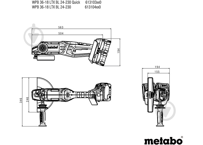 Болгарка (кутова шліфмашина) Metabo WPB 36-18 LTX BL 24-230 Quick (body in case) 613103840 - фото 5