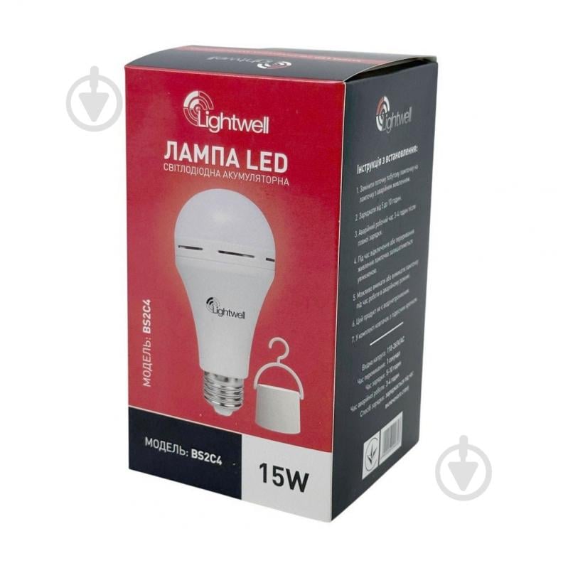 Лампа акумуляторна LED Lightwell BS2C4 15 Вт A80 E27 220 В 6400 К - фото 3