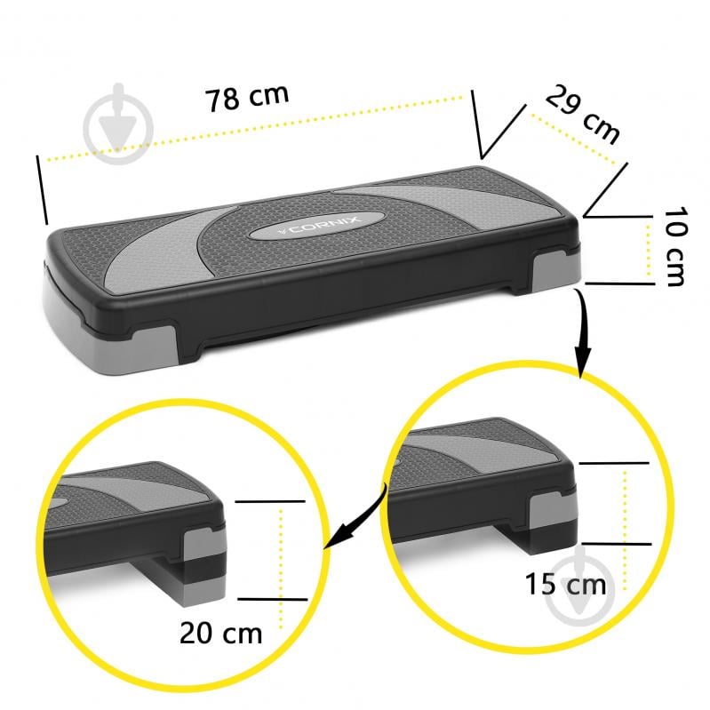 Степ-платформа Cornix 3-ступінчаста 78х29х10-20 см XR-0184 Black/Grey - фото 2