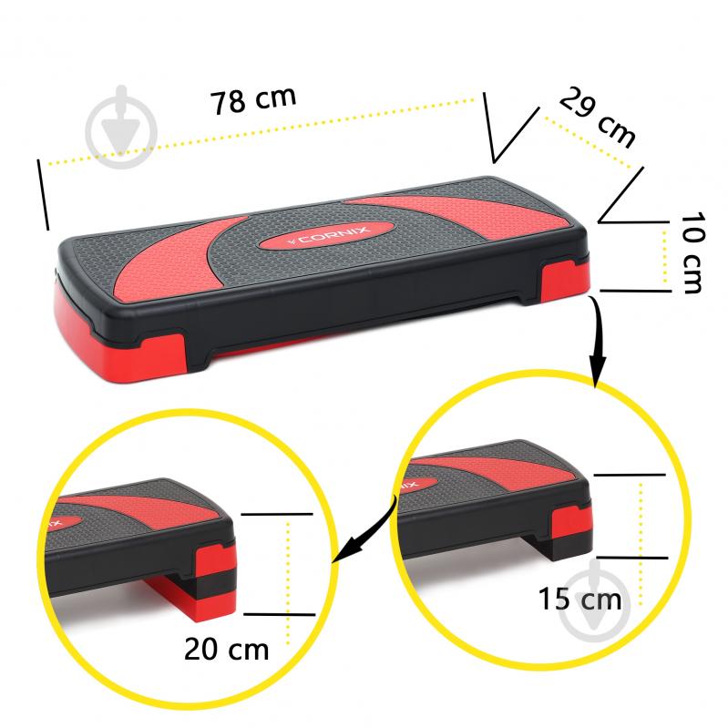 Степ-платформа Cornix 3-ступенчатая 78х29х10-20 см XR-0185 Black/Red - фото 6