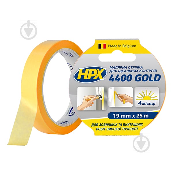 Лента малярная HPX 4400 GOLD для идеальных краев 100°С 19 мм x 25 м FP1925 - фото 1