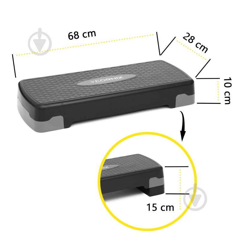 Степ-платформа Cornix 2-ступінчаста 68х28х10-15 см XR-0189 Black/Grey - фото 8 Степ-платформа Cornix 2-ступінчаста 68х28х10-15 см XR-0189 Black/Grey - фото 8