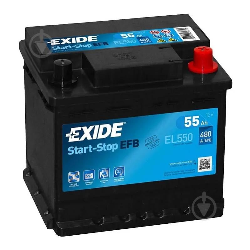 Аккумулятор автомобильный EXIDE Start-Stop EFB 55Ah 480A 12V «+» справа (EL550) - фото 1 Аккумулятор автомобильный EXIDE Start-Stop EFB 55Ah 480A 12V «+» справа (EL550) - фото 1