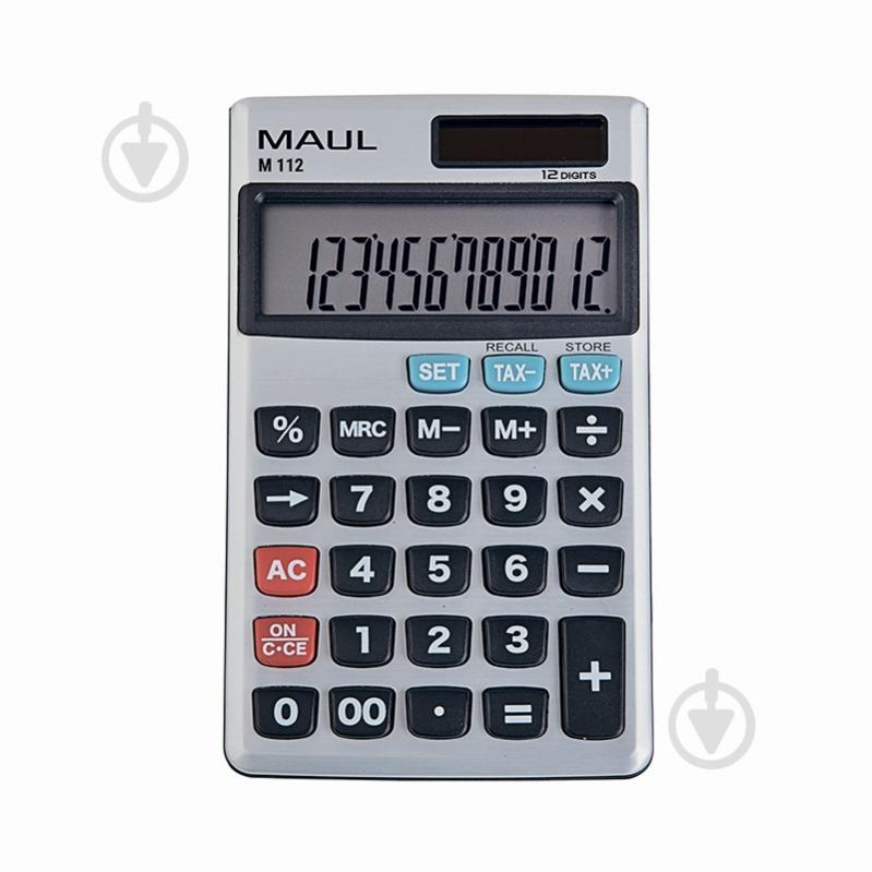 Калькулятор кишеньковий 12 розрядів з обчисленням податків сріблястий M112 (7262295) Maul - фото 1