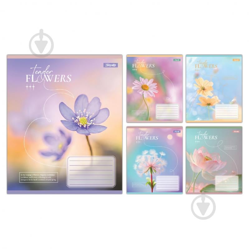 Набір шкільних зошитів Tender Flowers 12 аркушів коса лінія 5 шт. YES - фото 1
