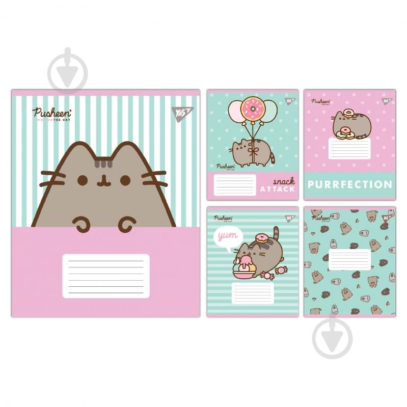 Набір шкільних зошитів Pusheen Candy 12 аркушів коса лінія 5 шт. YES - фото 1