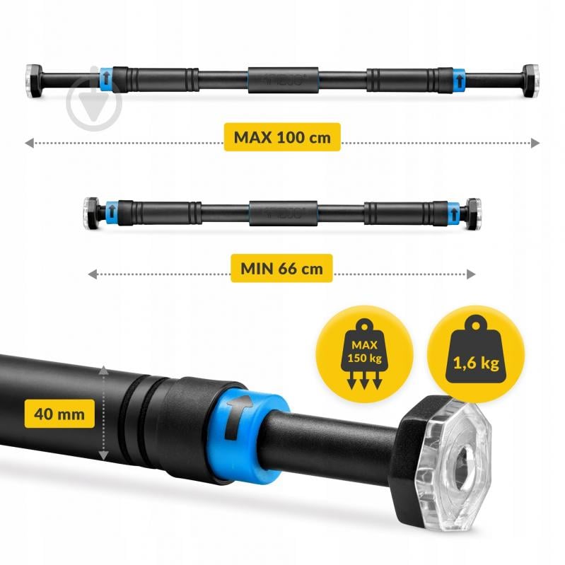 Турнік дверний 4fizjo розсувний Black/Blue (P-5907739314758) 66 см - фото 6