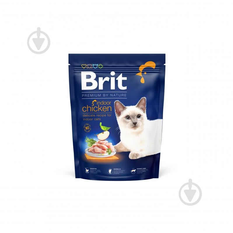 Корм для взрослых котов, которые живут в помещении Brit Premium By Nature с курицей 300 г - фото 1