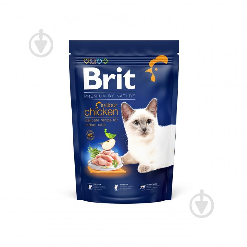 Корм для взрослых котов, которые живут в помещении Brit Premium By Nature с курицей 1,5 кг - фото 1