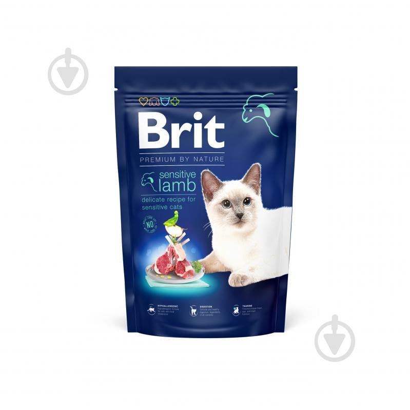Корм для дорослих котів з чутливим травленням Brit Premium By Nature з ягням 1,5 кг - фото 1