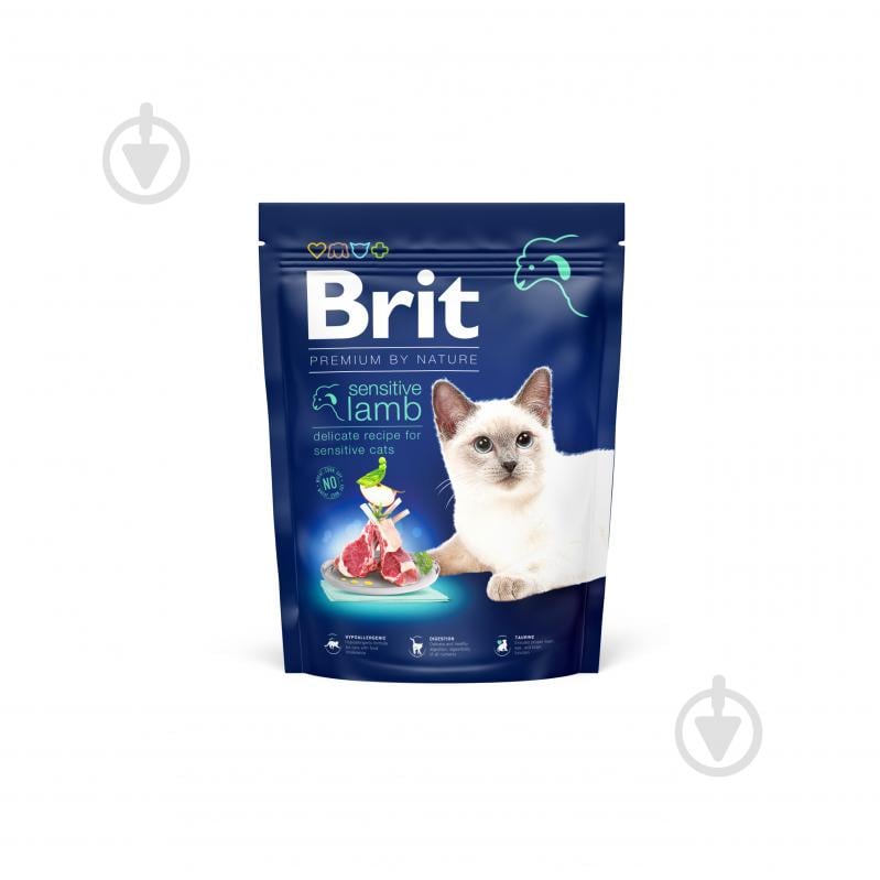 Корм для дорослих котів з чутливим травленням Brit Premium By Nature з ягням 300 г - фото 1