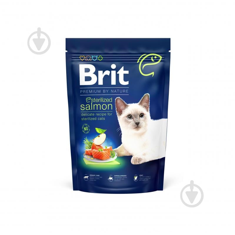 Корм для стерилізованих котів Brit Premium By Nature з лососем 1,5 кг - фото 1