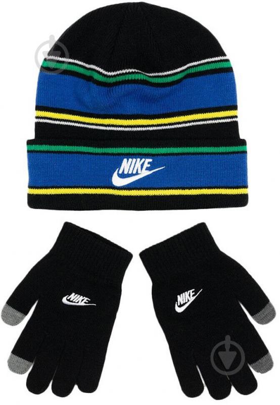 Комплект шапка+перчатки Nike MULTI STRIPE BEANIE SET 9A3047-023 р.one size черный - фото 1