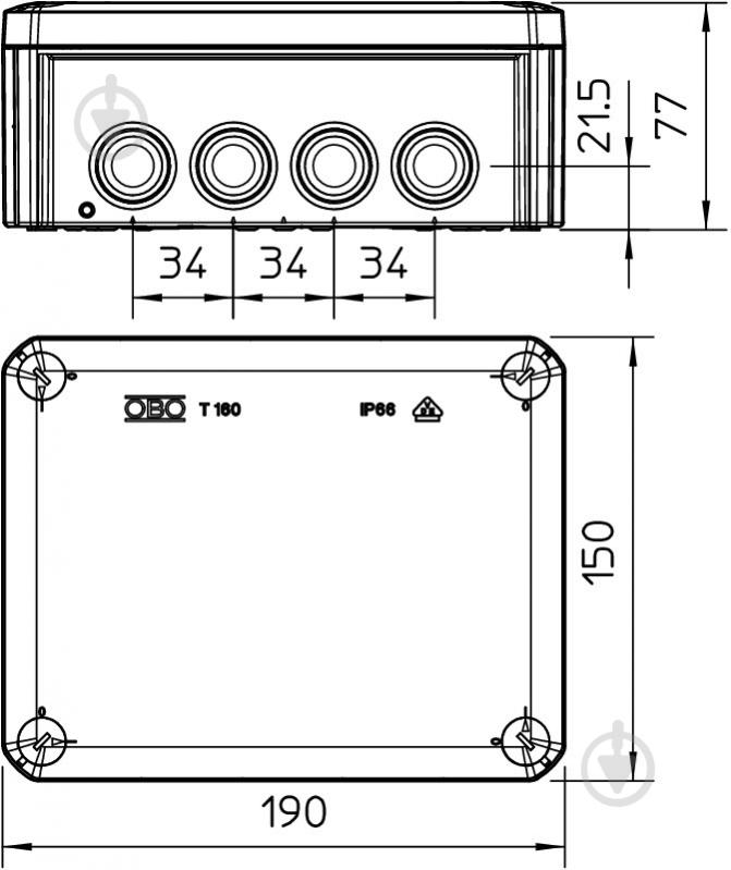 Коробка распределительная OBO Bettermann Т-серии 190х150х77 2007093 - фото 2