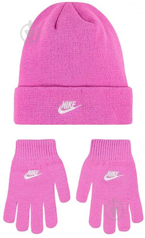 Комплект шапка+перчатки Nike CLUB BEANIE/GLOVE SET 9A2961-AFN р.one size розовый - фото 1