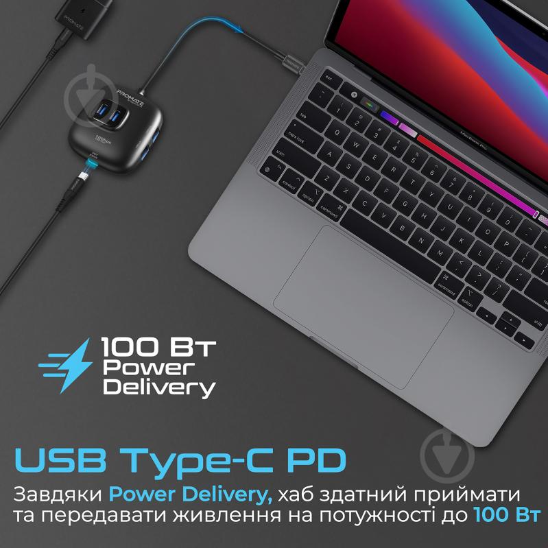 USB-хаб Promate 5-в-1 Promate SnapHub-4 USB-C 100W PD + 4xUSB-A 3.2 - фото 4