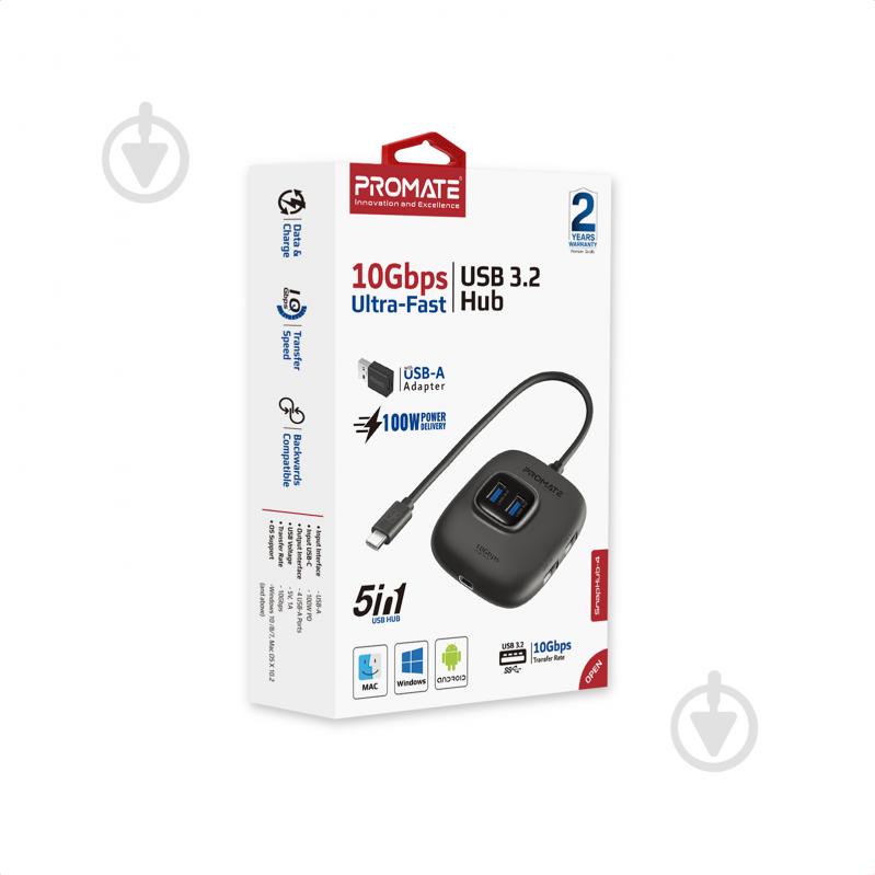 USB-хаб Promate 5-в-1 Promate SnapHub-4 USB-C 100W PD + 4xUSB-A 3.2 - фото 7