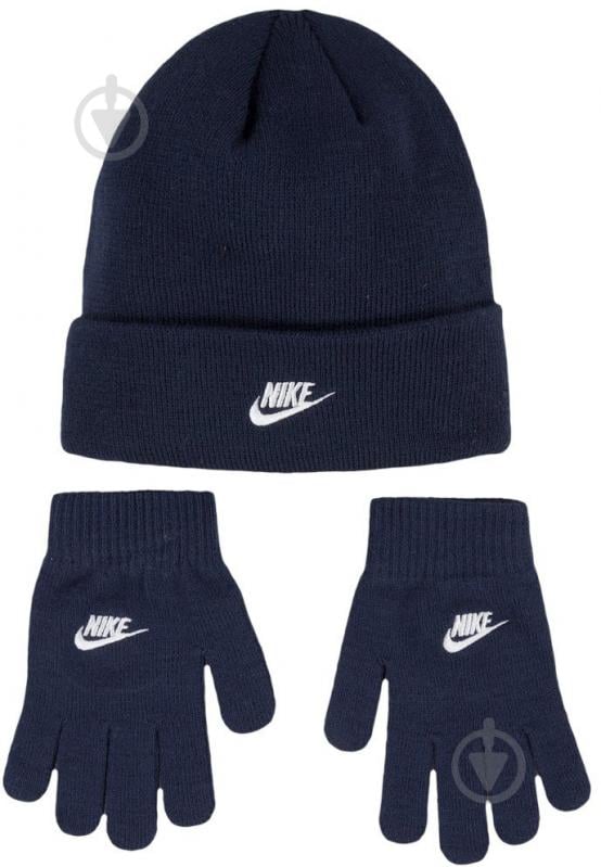 Комплект шапка+перчатки Nike CLUB BEANIE/GLOVE SET 9A2961-695 р.one size синий - фото 1