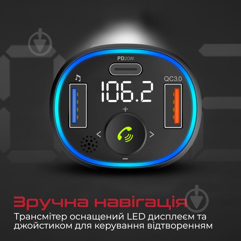 FM-трансмітер Promate Bluetooth PowerTune-38W USB-A OTG/USB-A QC3.0/USB-C PD - фото 4