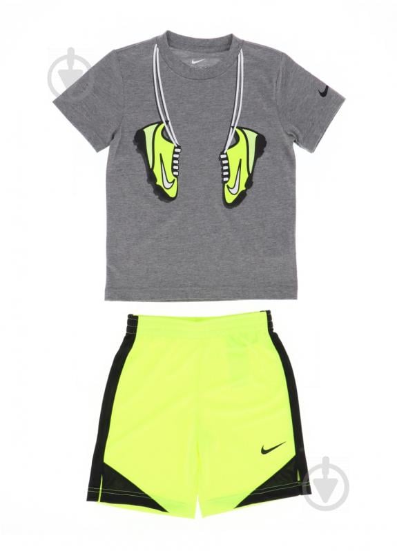 Спортивний костюм Nike TUNIC TOP AND BIKER SHORTS SET 86H360-F68 р.4 сірий із салатовим - фото 1