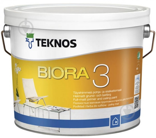 Краска интерьерная акрилатная TEKNOS BIORA PRIMER мат белый 2,7 л - фото 2